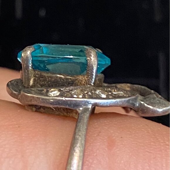 Ring Size 6.5 Blue Glass Sterling Silver 925 Women Semi-Precious Stone - Picture 2 of 9